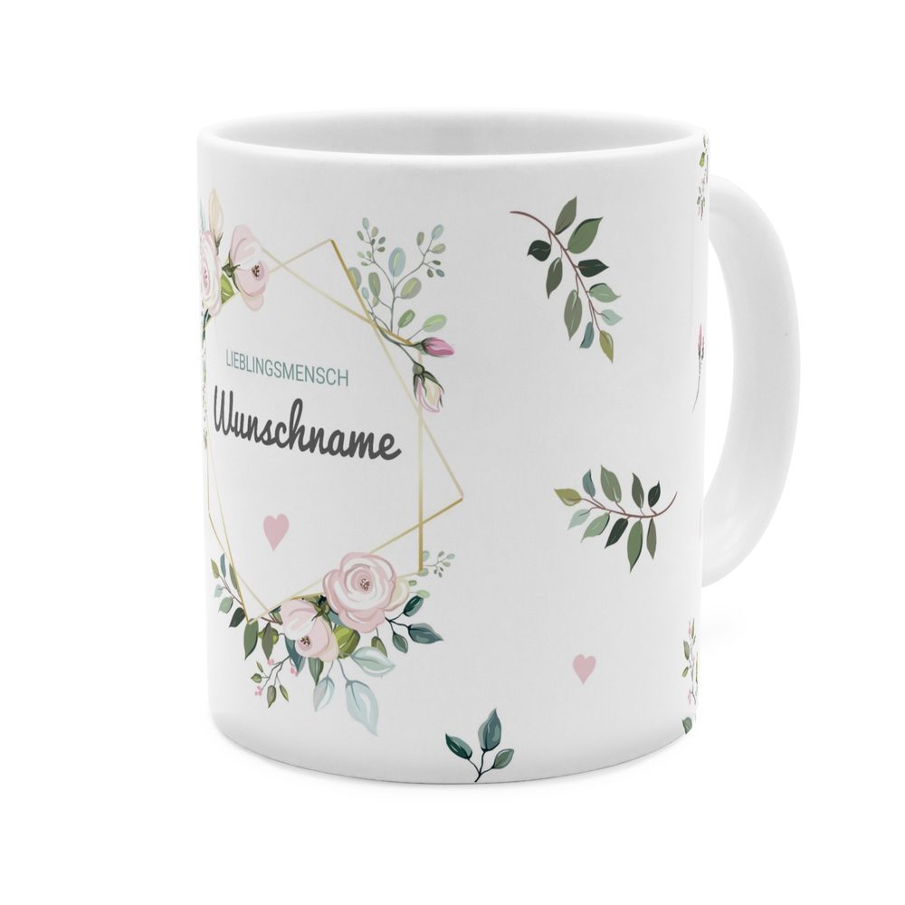 Personalisierte Panorama-Tasse, weiß (Motiv: Floral)