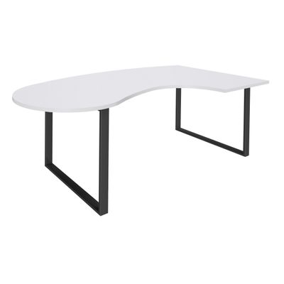 Bureau LOFTER Manager arrondi - retour à droite - L200 cm - Plateau blanc perle - Pied carbone (Pieds de renfort obligatoire à rajouter - non inclus)