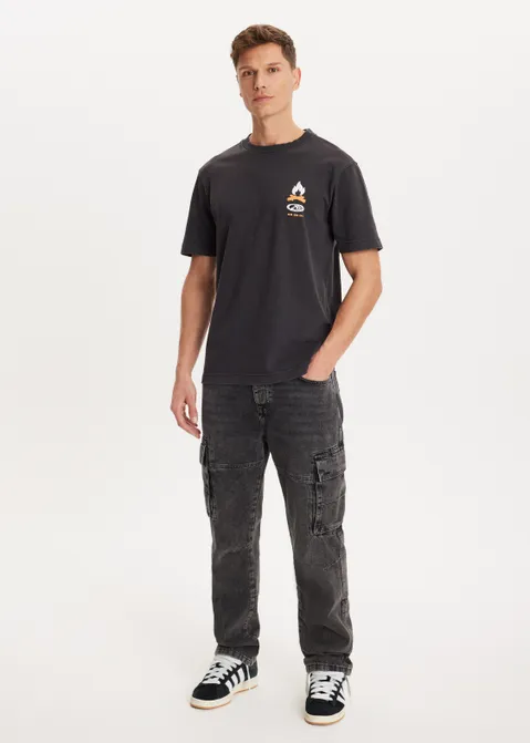 T-shirt met print bonfire antraciet (ACIDWAS)