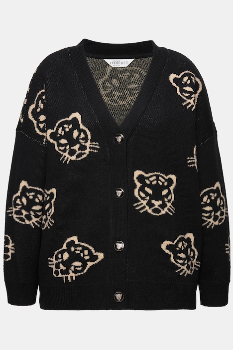 Strickjacke, oversized, Leo-Köpfe