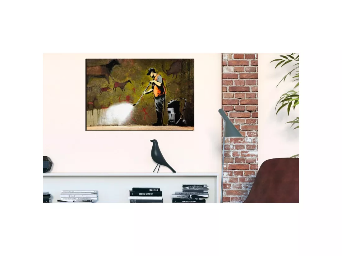Tableau peinture rupestre par banksy - 90 x 60 cm