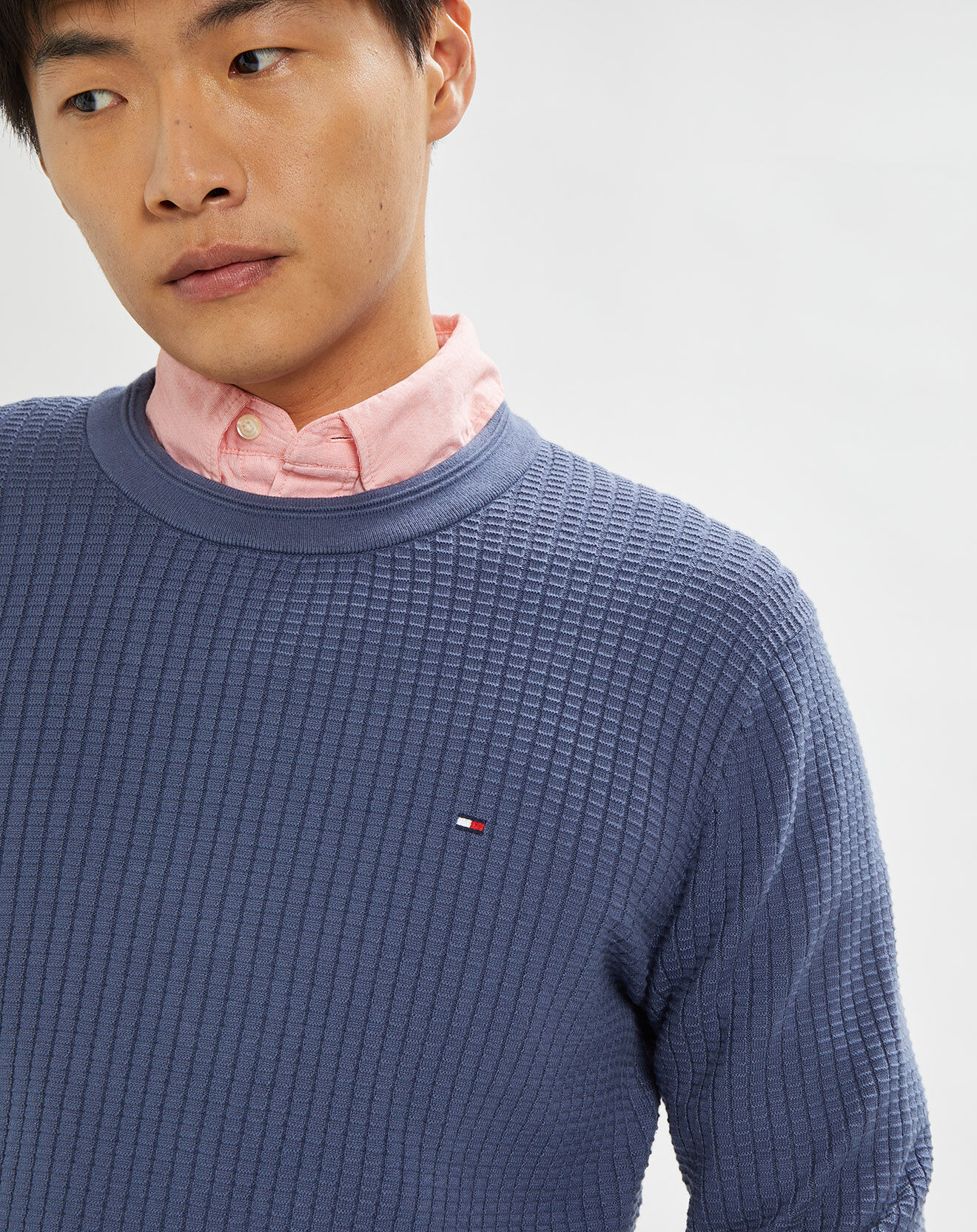 Tommy Hilfiger Pull Grid Structure col rond bleu vintage
