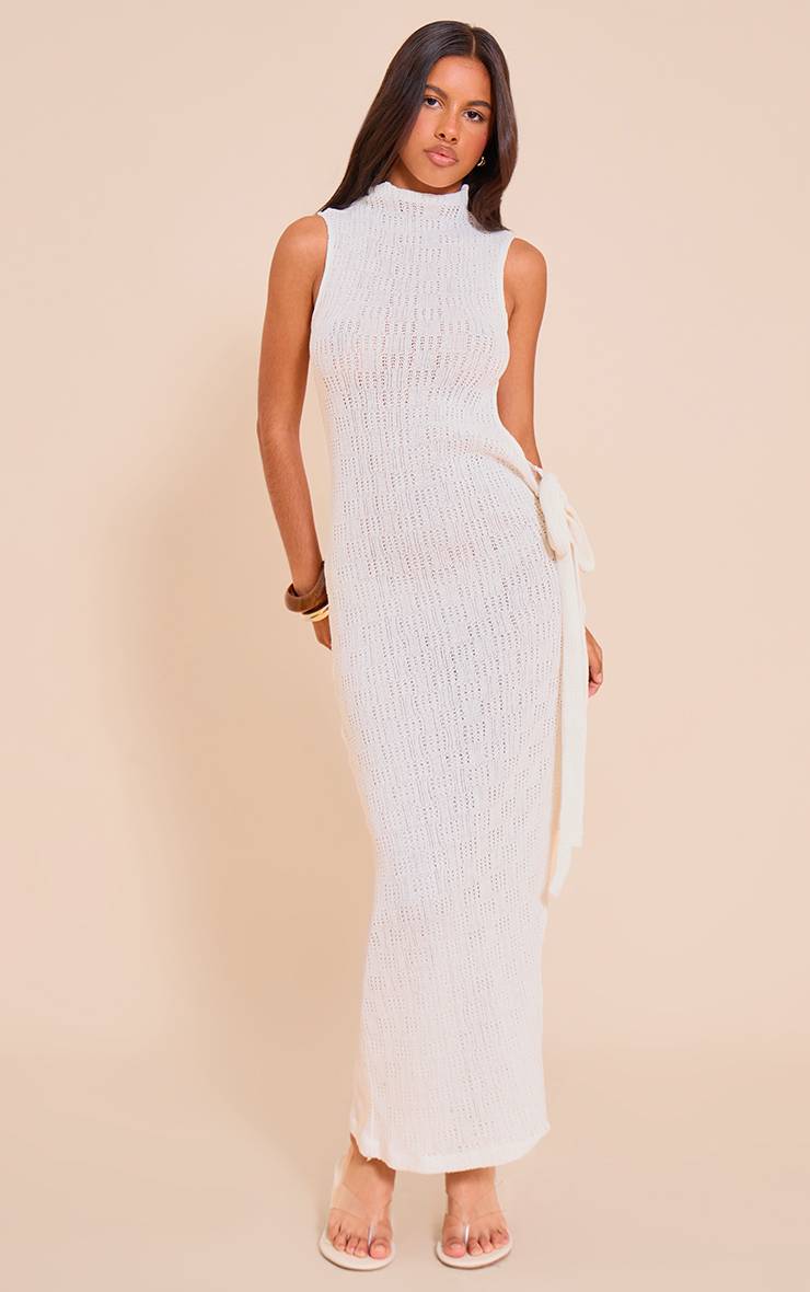 Crème Robe Maxi Tricotée À Liens Latéraux Petite