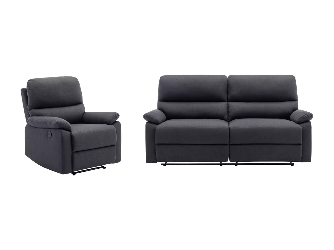 Canapé 3 places et fauteuil relax électrique en tissu gris anthracite LUNANO