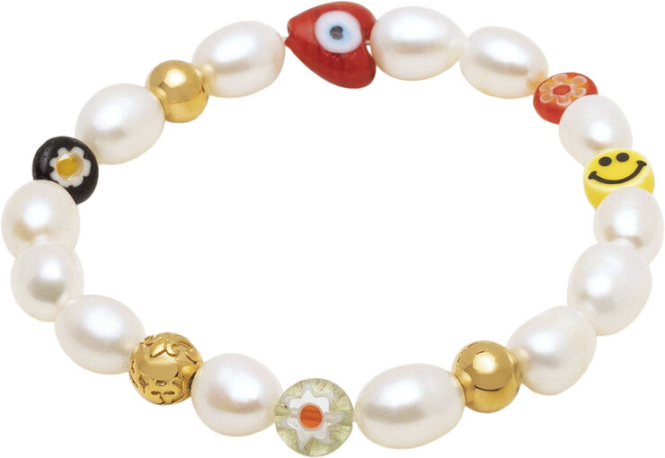 Nialaya Men's Smiley Face Pearl Bracelet Multi