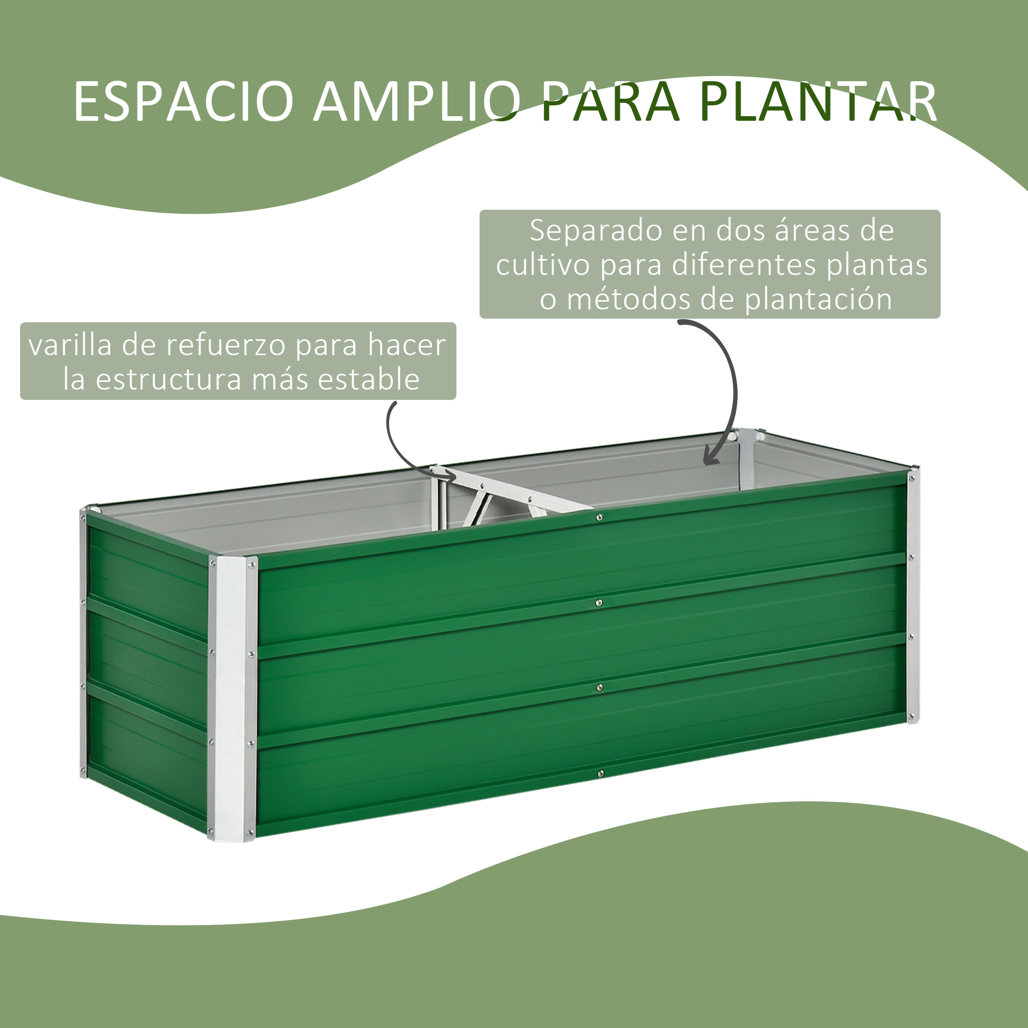 Canteiro Elevado de Aço Outsunny com Luvas, Jardineira Urbana, Vaso Retangular para Cultivo de Plantas e Flores em Terraços e Varandas Externas, 125x47x40 cm, Verde