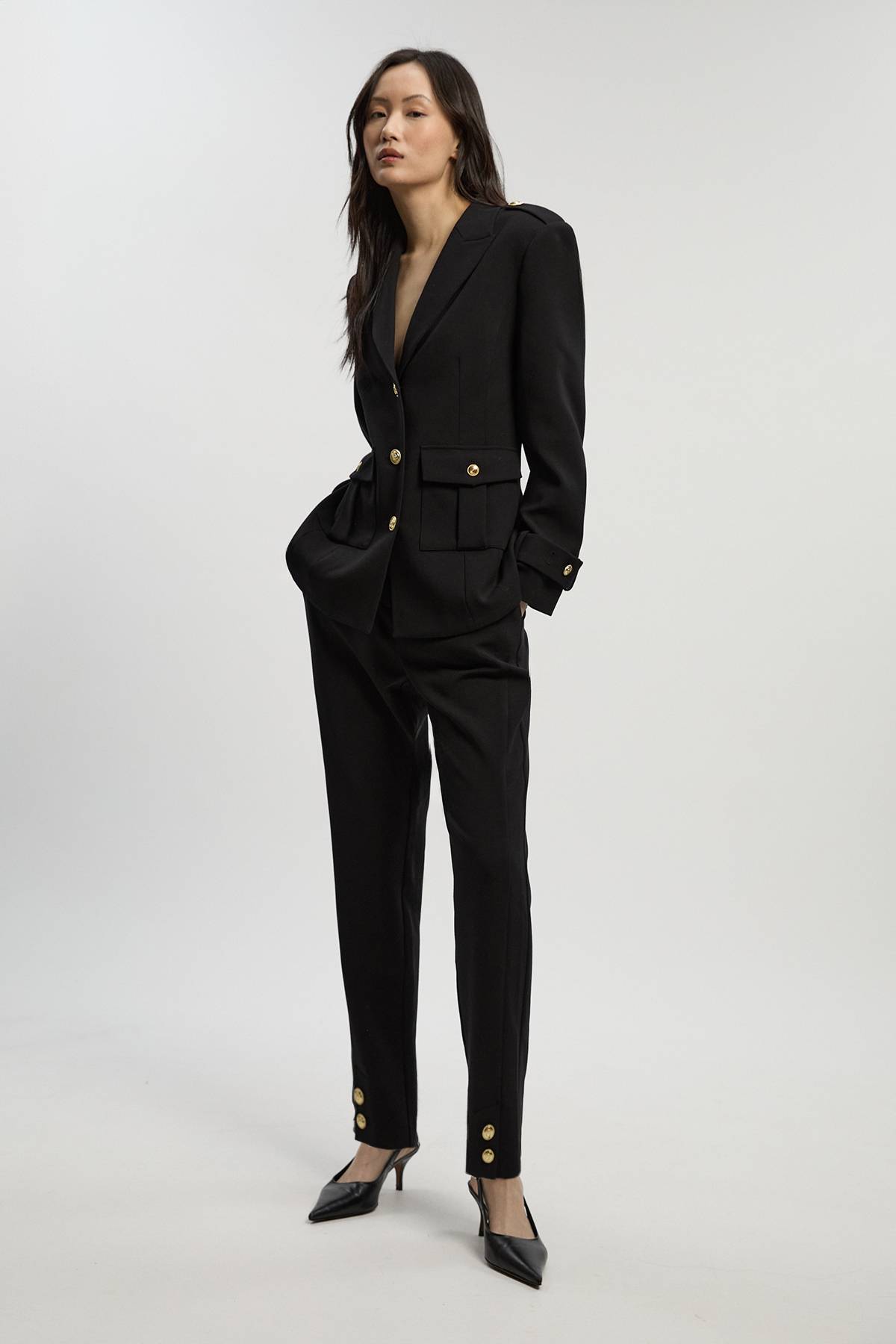 KarenMillen Pantalon Droit Militaire Ajusté en Tissu Stretch Compact