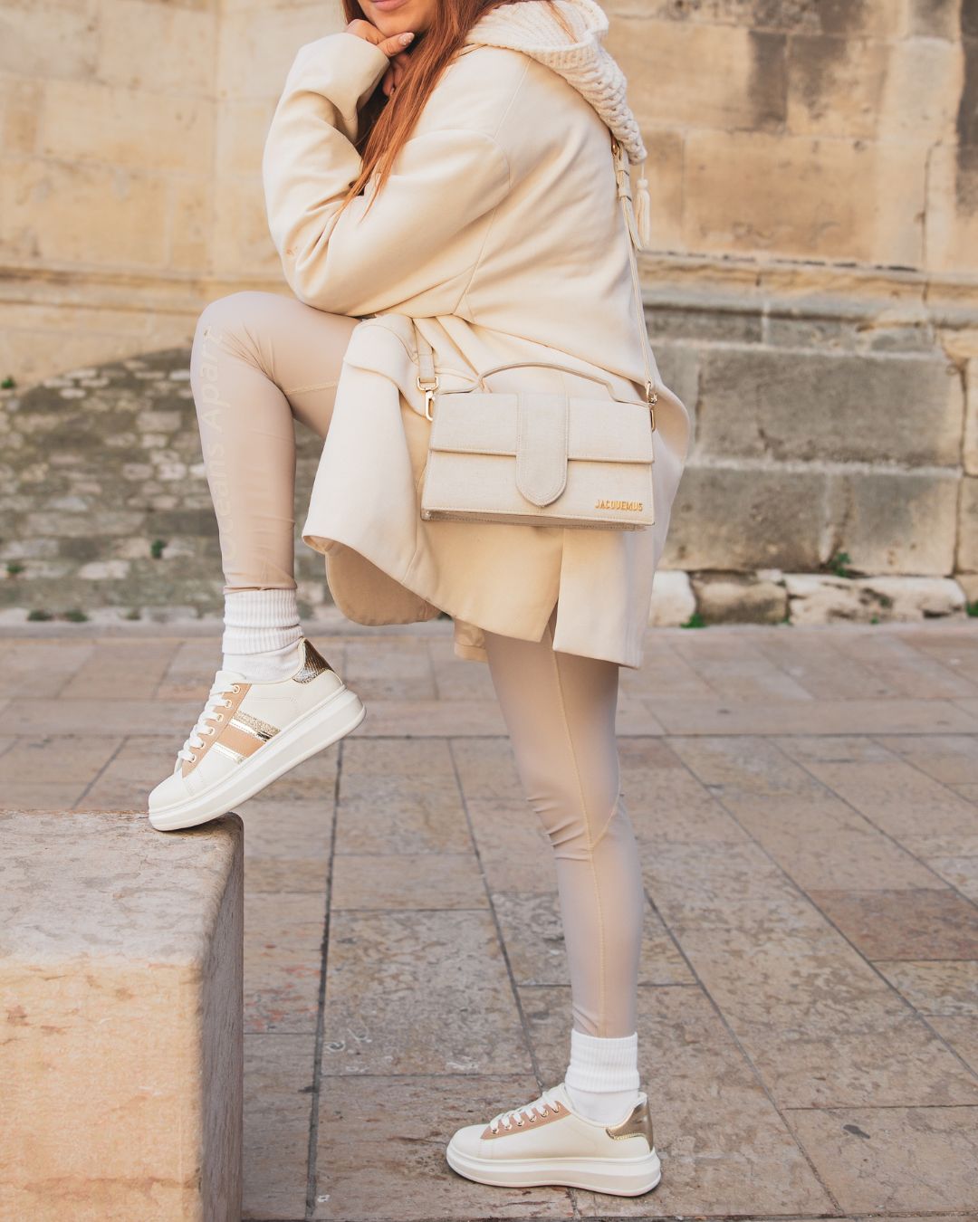 Basket femme dorée beige et blanche à lacets - Hena