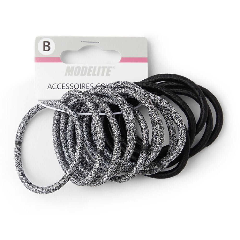 Lot de 15 élastiques à cheveux polyester noir et blanc aspect chiné
