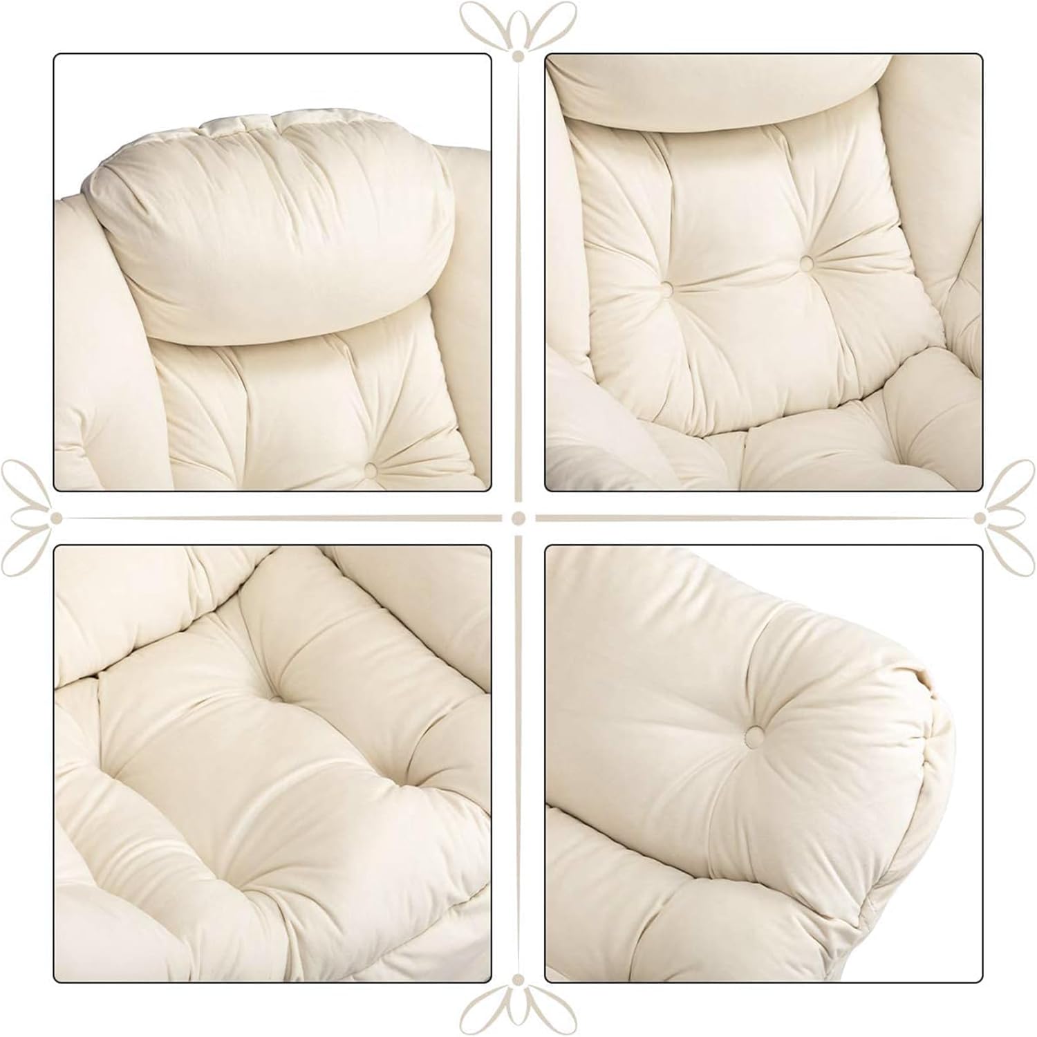 HollyHOME Sessel mit Hocker Ohrensessel mit Hocker Samt Sessel Wohnzimmer Relaxsessel Schlafzimmer Lesesessel Lounge Sessels Stahlrahmen, Beige