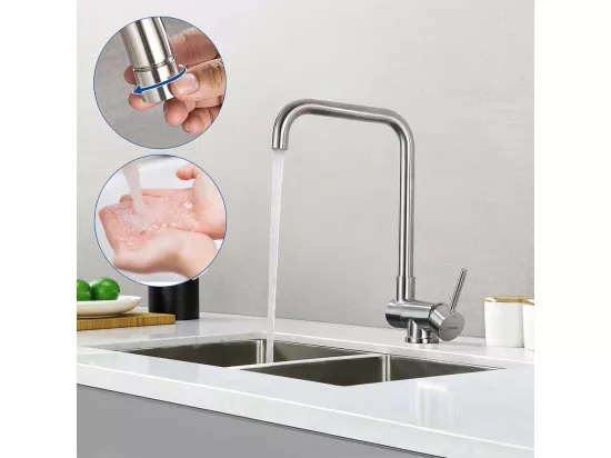 Mitigeur Cuisine Rabattable,Robinet Cuisine Pliable Sous Fenêtre, Robinet de Cuisine avec Haut Bec Pivotant 360°et Aérateur Démontable,Brossé