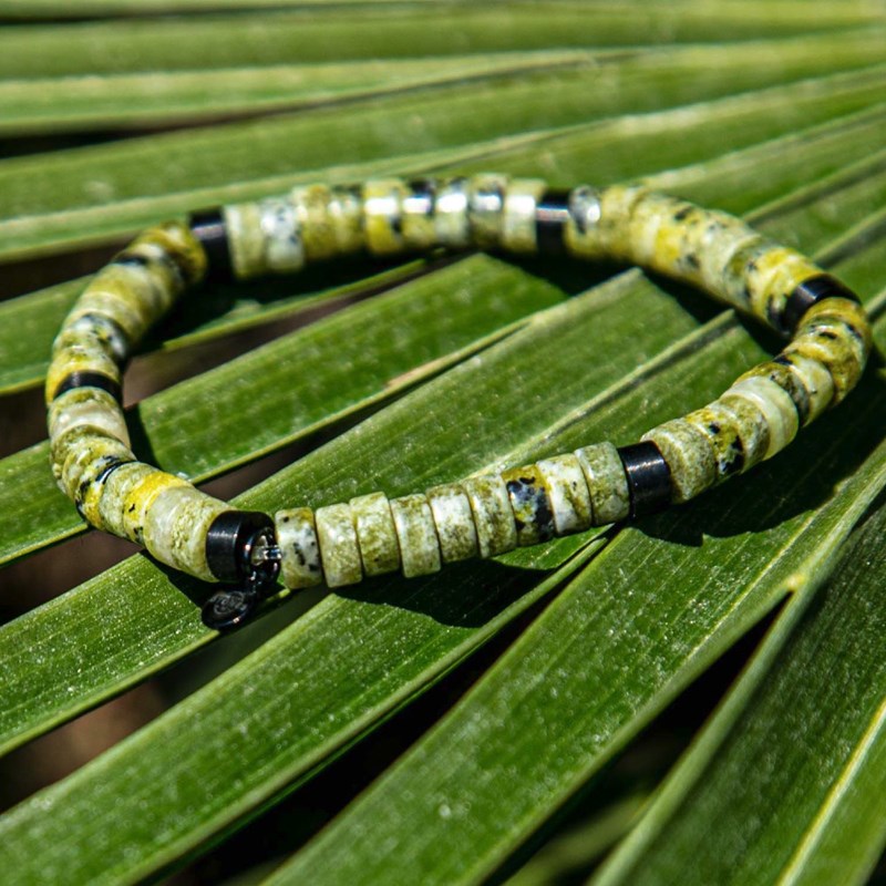 Bracelet Perles Heishi Jaspe Noir Jaune-XS-14cm