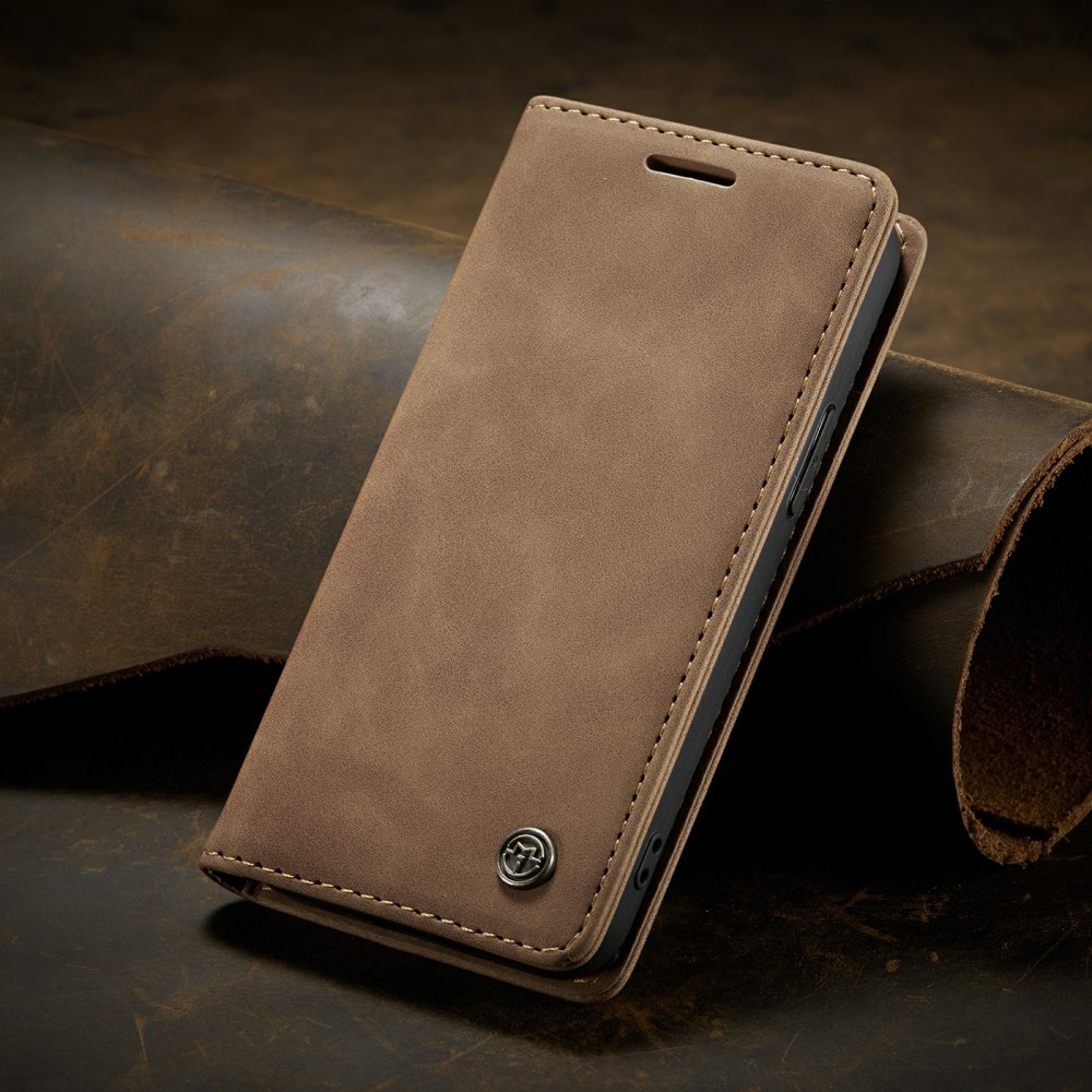 iPhone 13 Leder Tasche Flip Wallet Etui mit Kartenfächern - Hellbraun