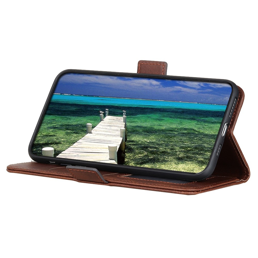 iPhone 14 Vintage Leder Tasche Flip Cover mit Kartenfächer - Braun