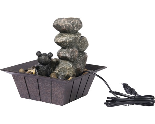 Design binnenfontein met decoratieve kikker, klein, 20x20x21,5 cm, kunststeen grijs, inclusief slang en pomp.