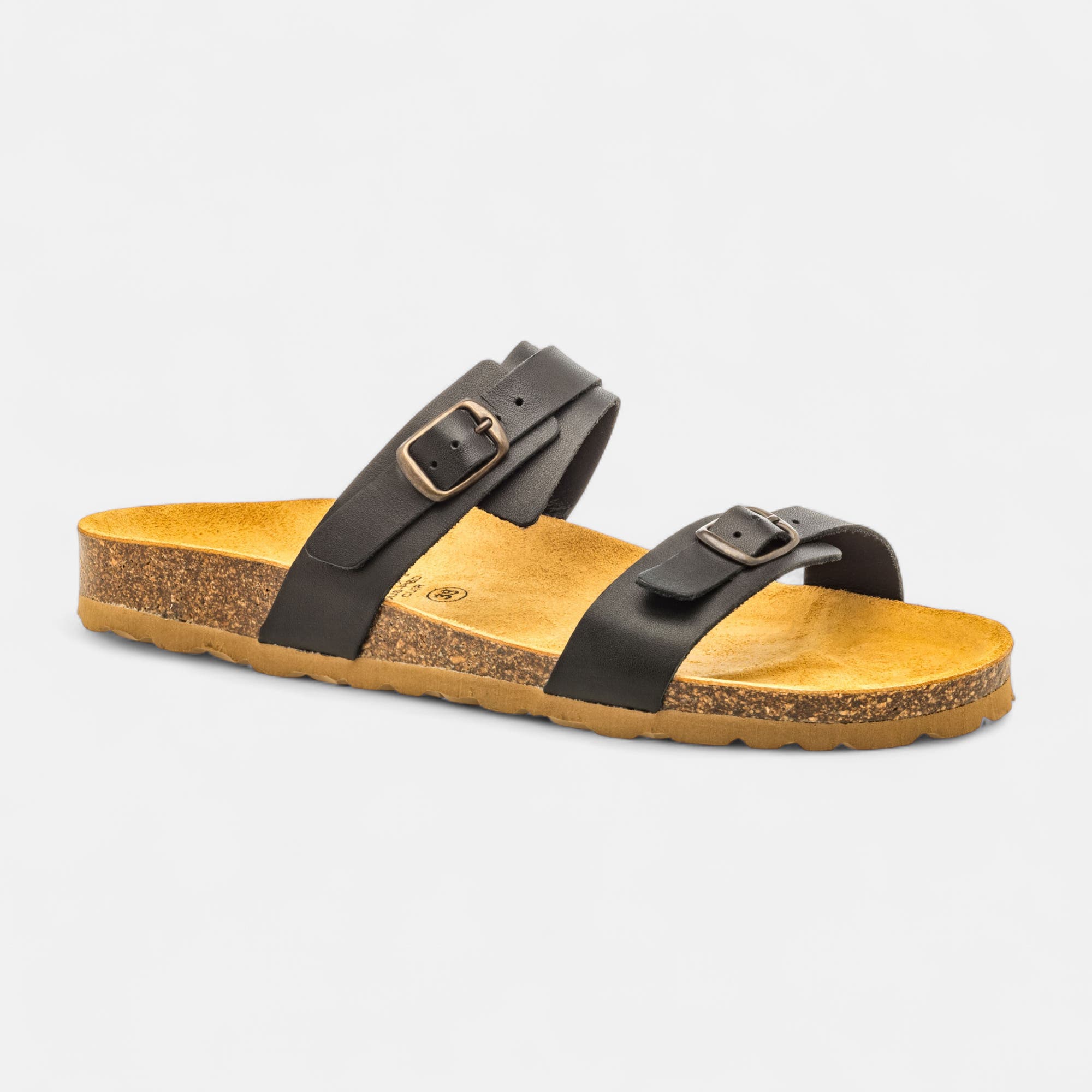 Mules semelle liège Femme en cuir noir