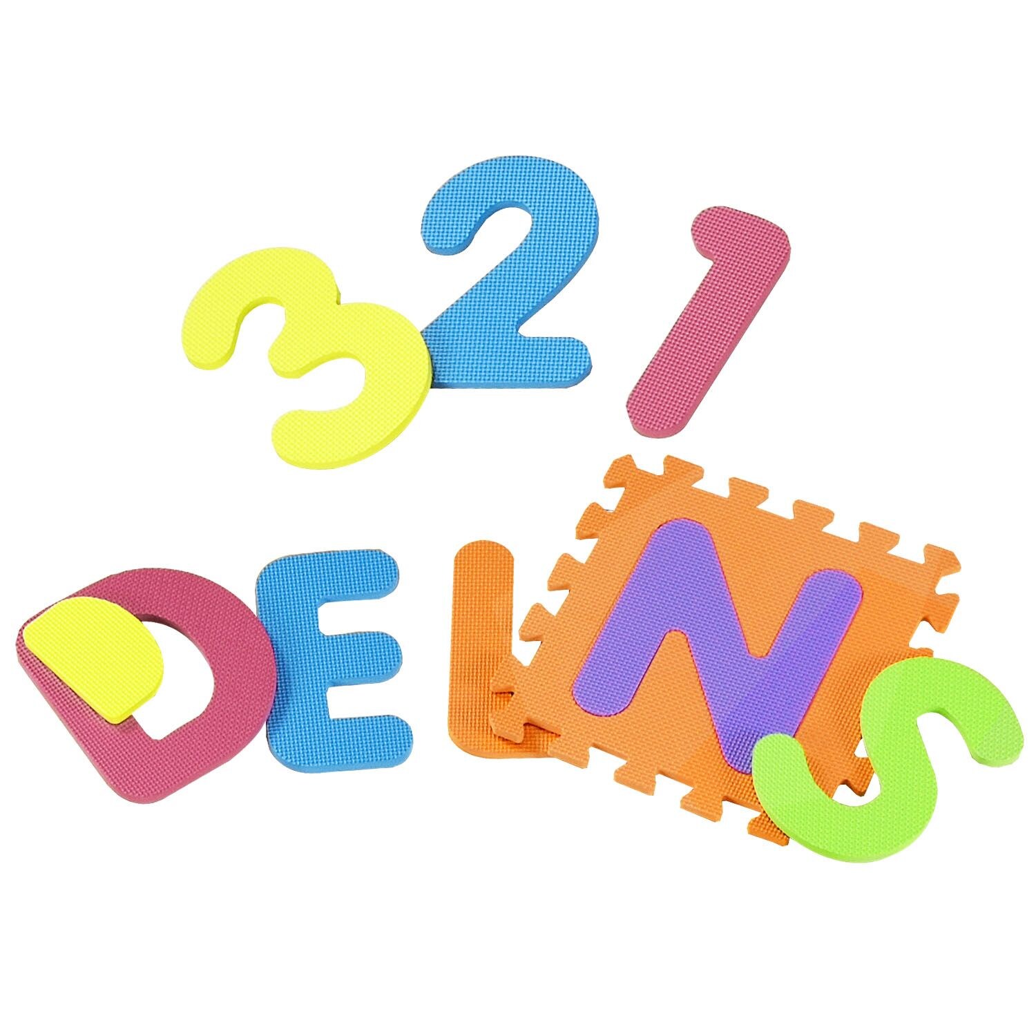 Juskys Kinder Puzzlematte Kim 36 Teile mit Buchstaben & Zahlen - rutschfest – Spielmatte bunt