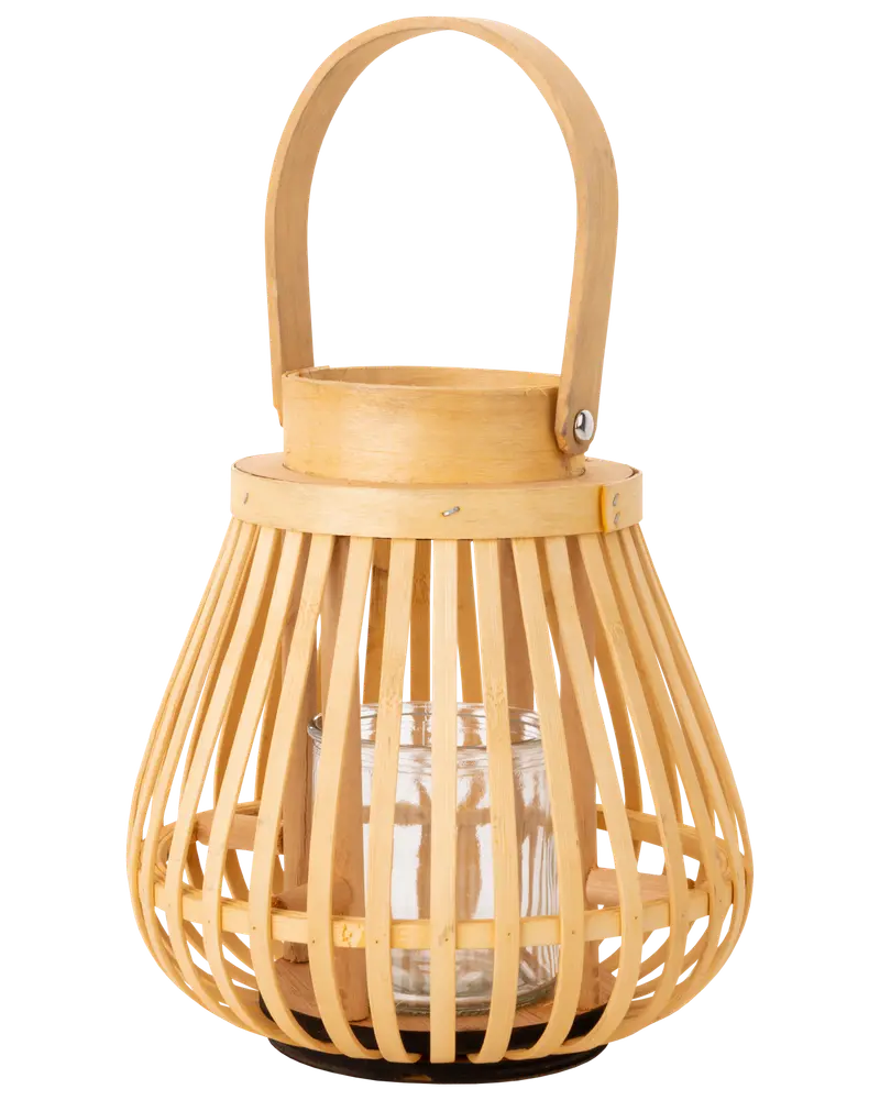 SJÖBO Lanterne med glasindsats H. 32 cm - bambus
