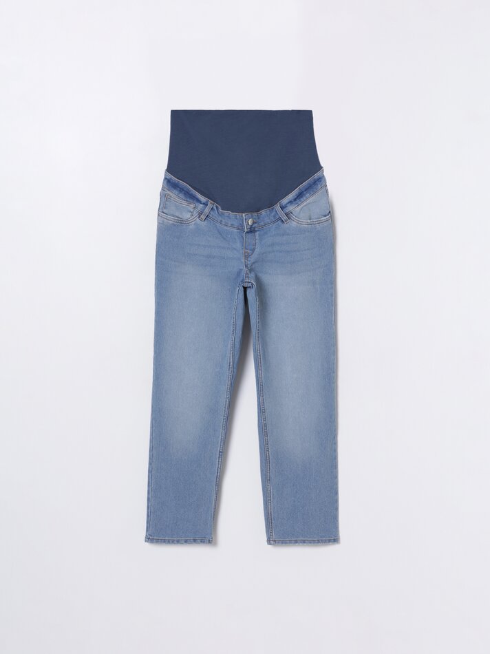 Calça jeans reta para gestantes - Índigo