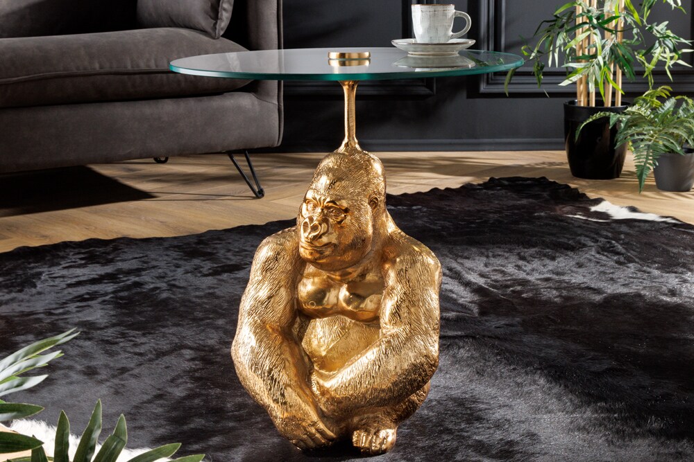riess-ambiente Beistelltisch KONG - 50cm gold Metall Glas Affenfigur Gorilla Skulptur rund