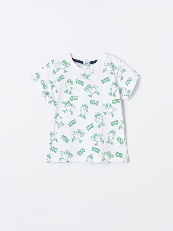 Conjunto de camiseta estampada e bermuda - Azul-marinho