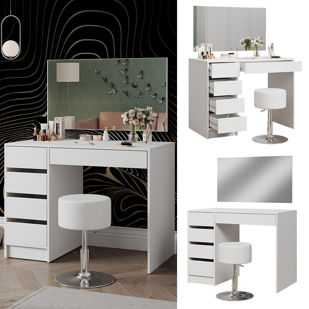 Vicco Schminktisch Thalia Weiß Hochglanz 100 cm mit Hocker