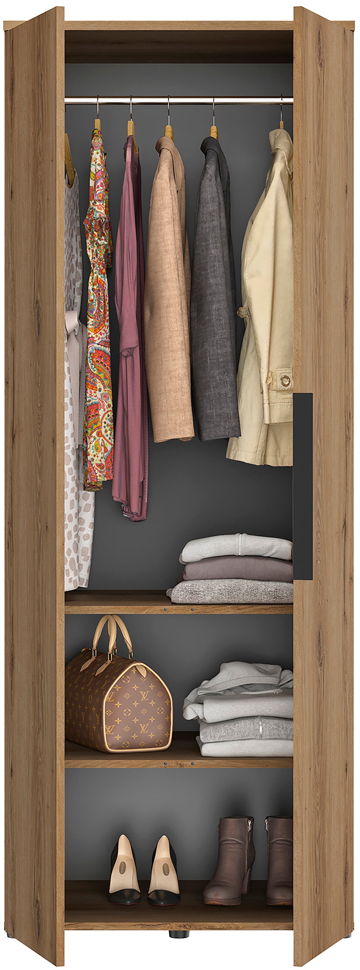 Gami Drehtürenschrank »Schrank 2 Türen« 1/2 Kleiderschrank, 1/2 Wäscheschrank, grosszügiges Volumen