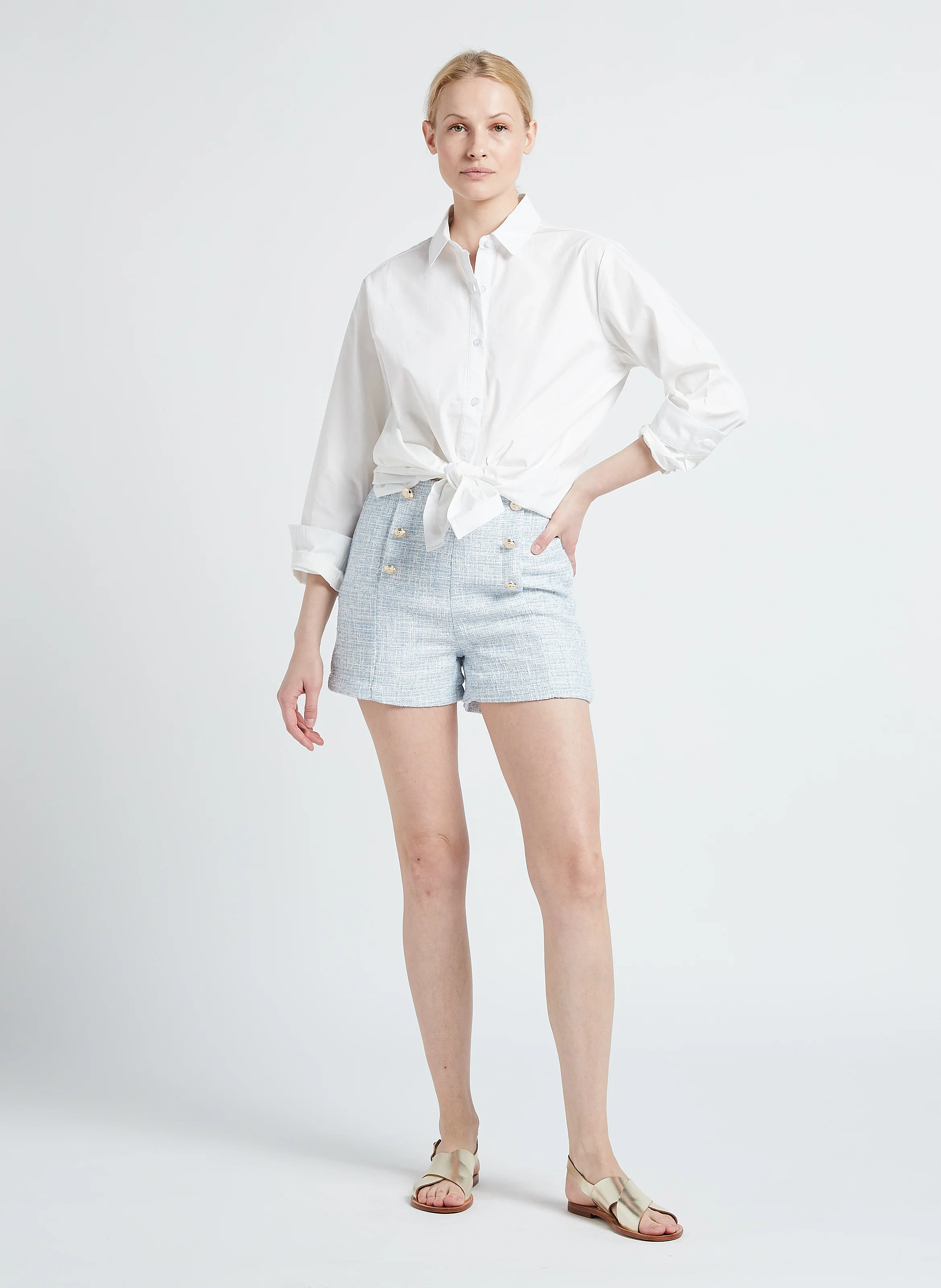 AMINA - Sandales plates en cuir| Doré