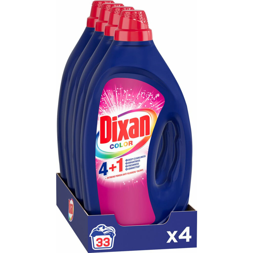 4x Dixan Vloeibaar Wasmiddel 4+1 Color 33 Wasbeurten1,485 liter