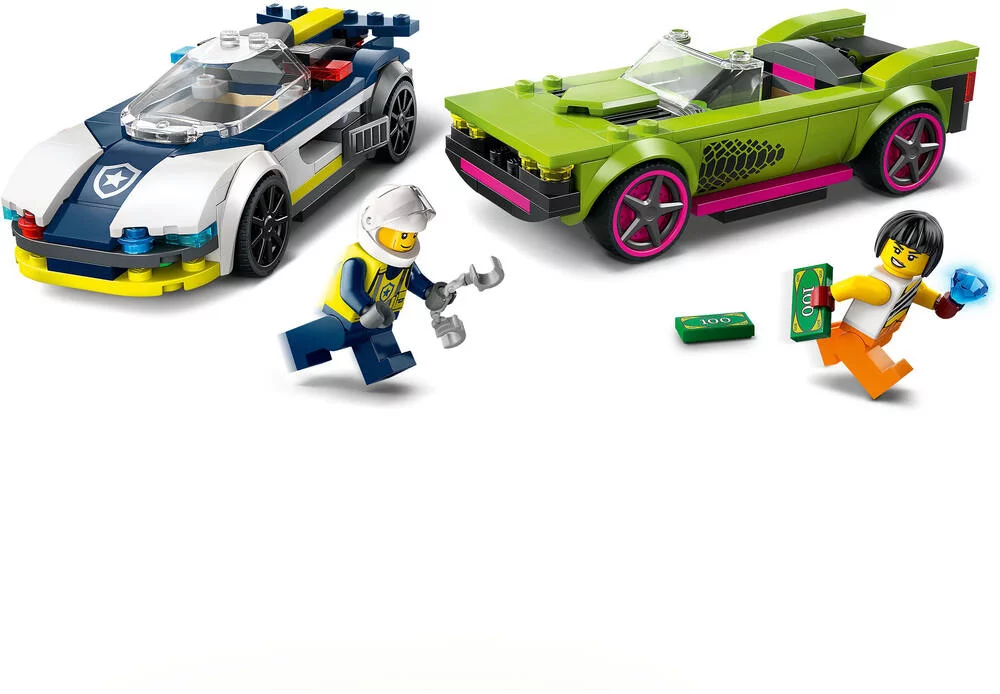 LEGO®CITY 60415 - LA COURSE-POURSUITE ENTRE LA VOITURE DE POLICE ET LA SUPER V