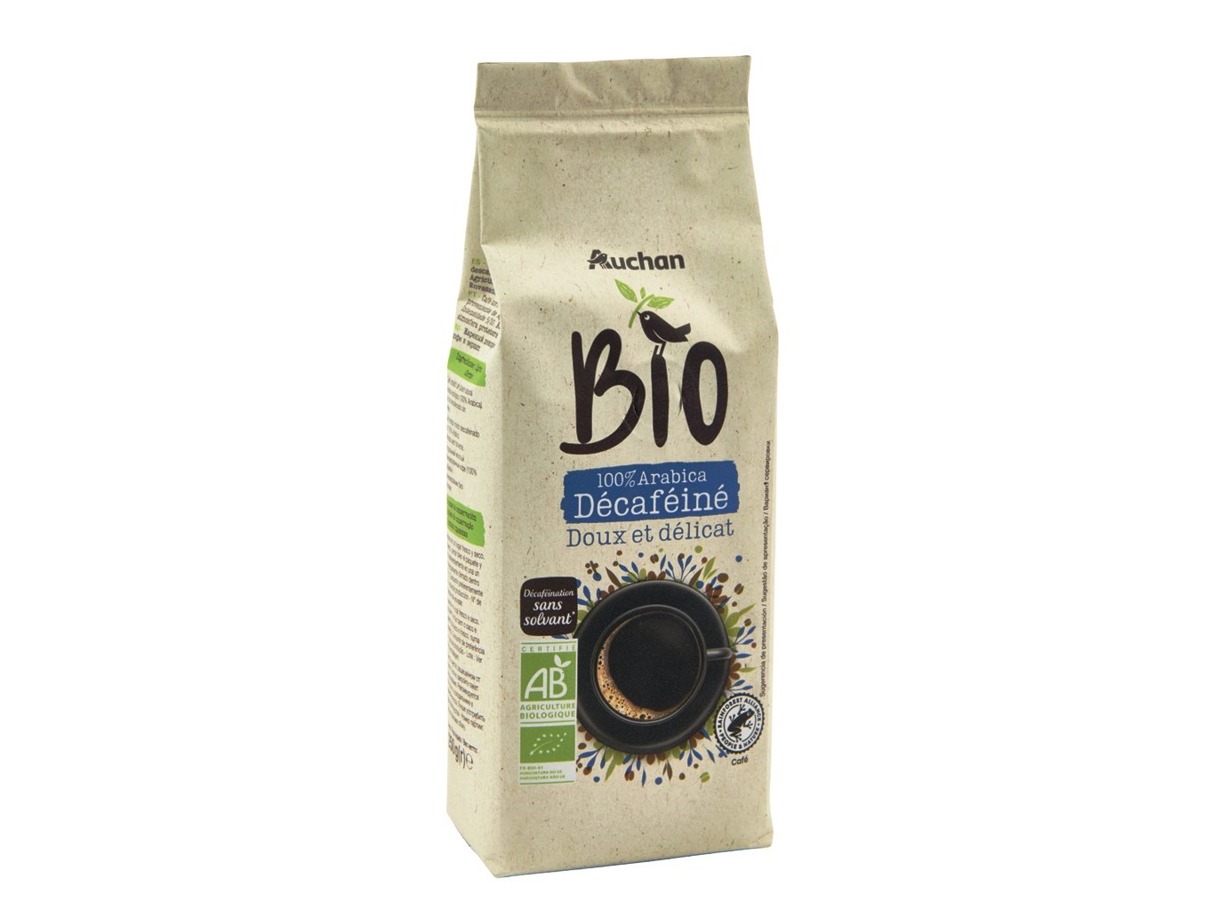 CAFÉ MOÍDO AUCHAN BIO ARÁBICA 100% DESCAFEINADO INTENSO 250G