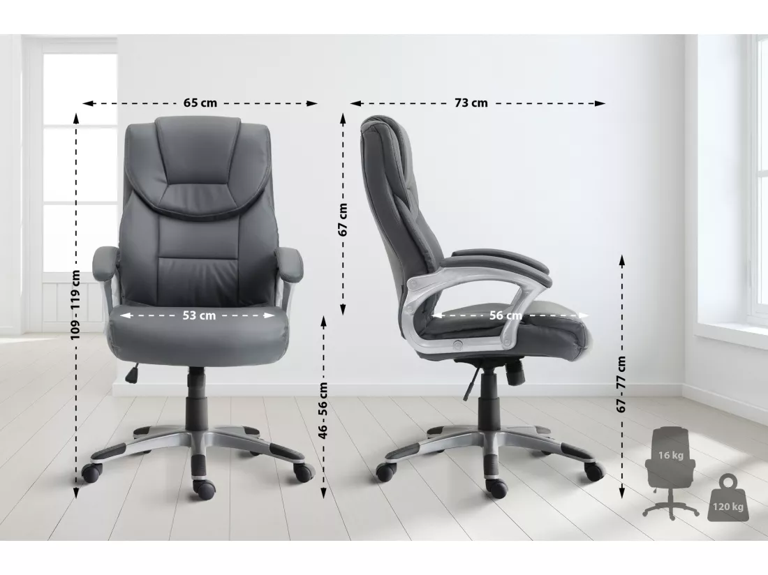 Chaise de bureau - Similicuir & Plastique - Gris - Texas V2