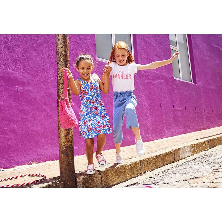 Robe patineuse imprimé fleuri pour fille - Bleu moyen