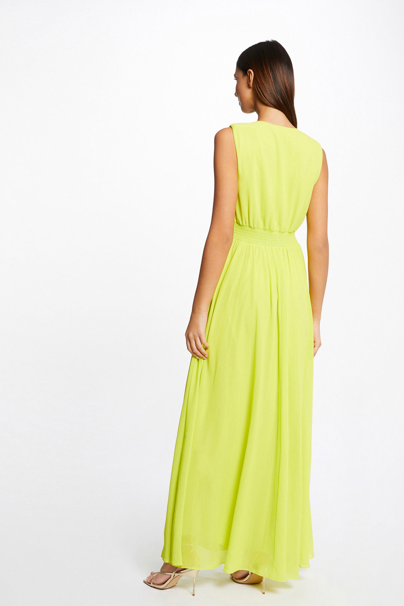 Vestido longo com boca de sino e abertura - Amarelo