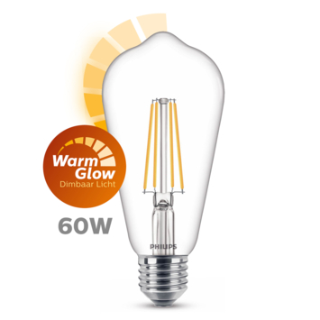 Philips LED edison E27 60W filament helder warmglow dimbaar