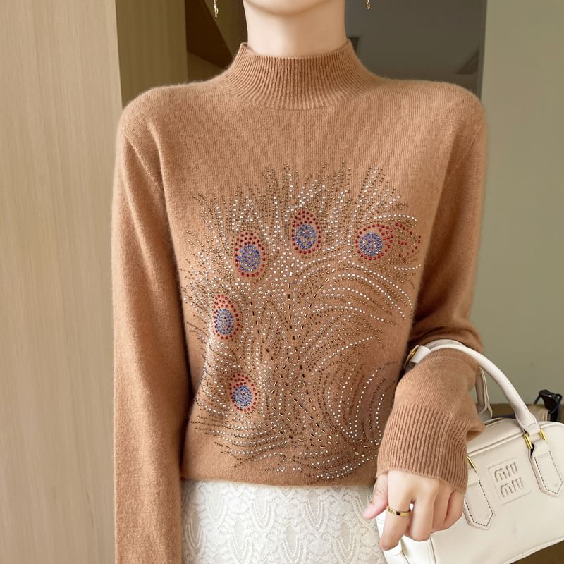 Weelop - Top met lange mouwen en nephals en strass steentjes