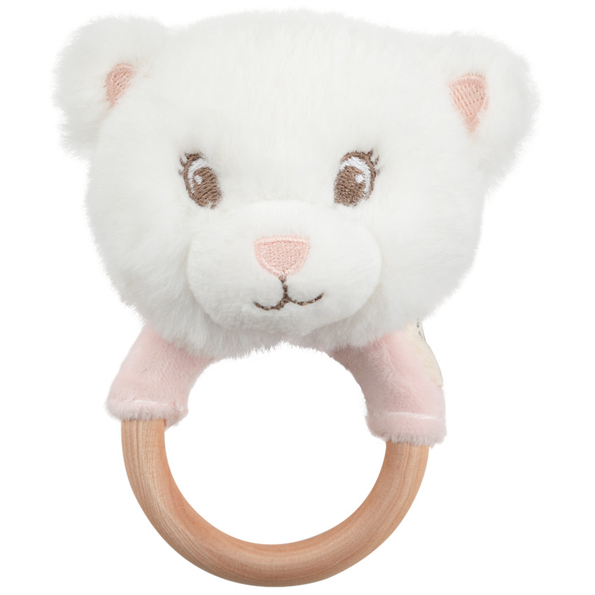 Hochet en peluche avec anneau en bois