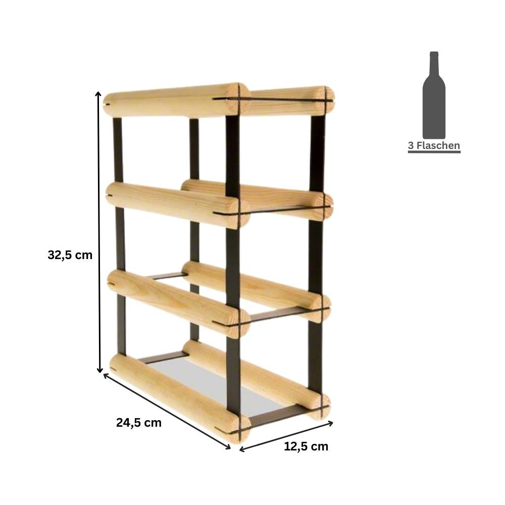 PROREGAL Modulair Wijnrek Vinotega Mod Metaal HxBxD 32,5 x 12,5 x 24,5 cm 1 x 3 Flessen Massief grenenhout Natuurlijk