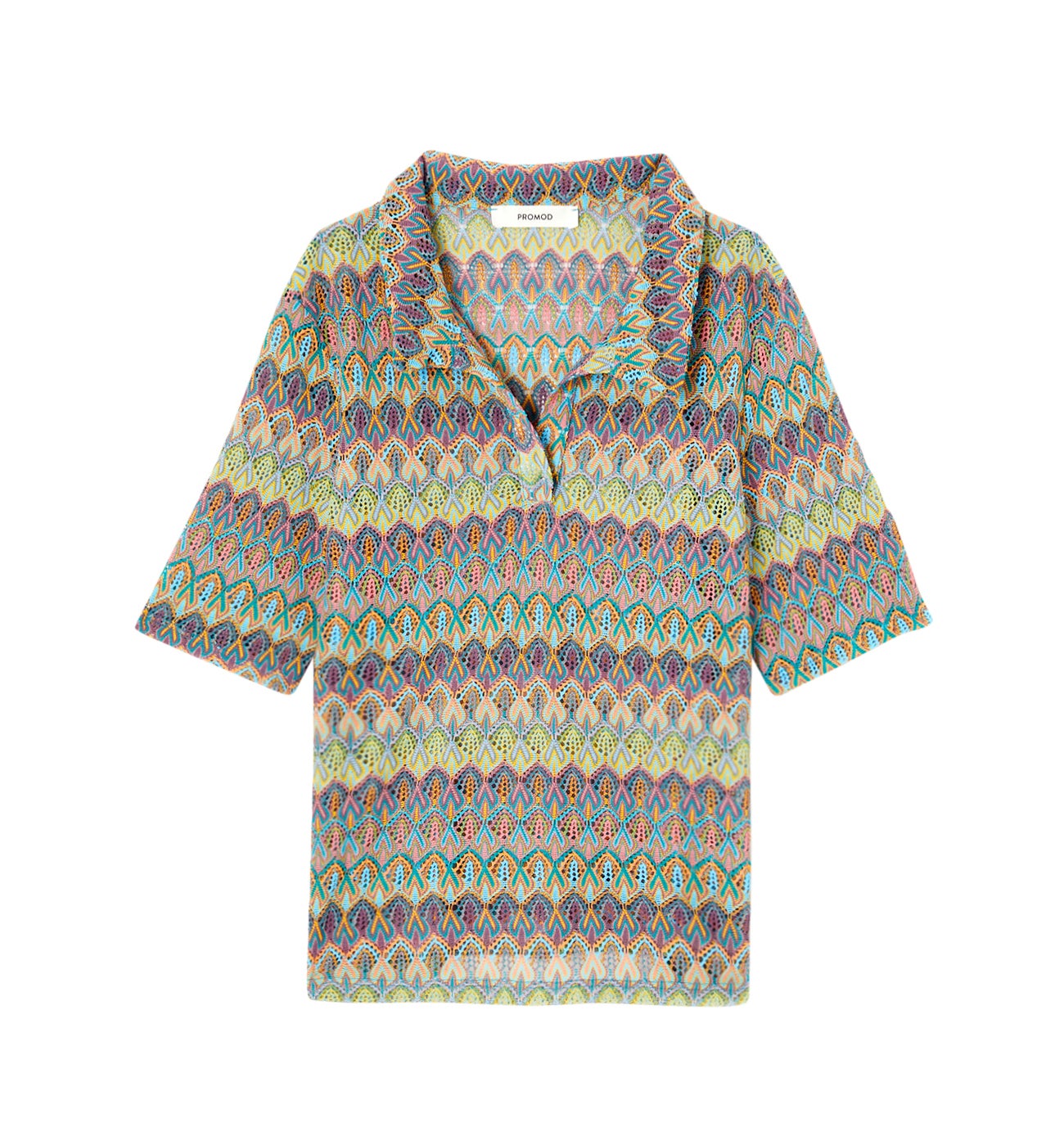 Polo en maille dentelle Femme - Imprimé rose