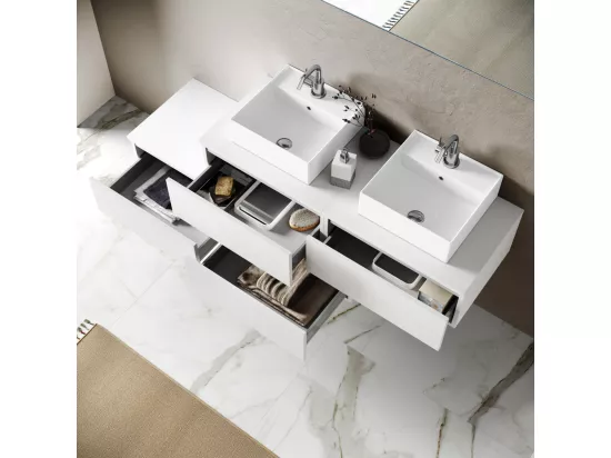 Ensemble de salle de bain double vasque 8 pièces ASTRA blanc