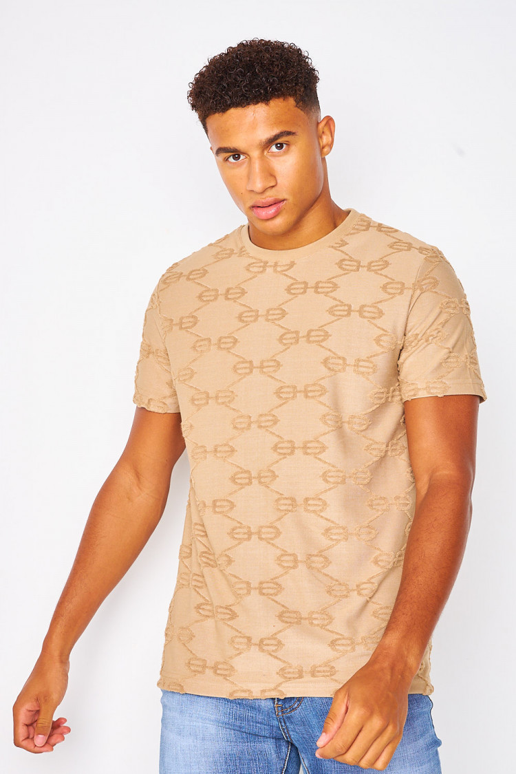 T-shirt beige foncé imprimé BB en relief