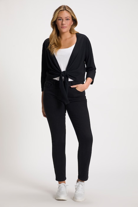 Bolero, kurze Jacke, Jersey, 3/4-Arm, Saumknoten