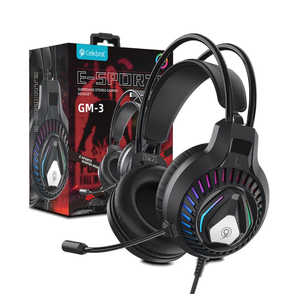 Gaming USB Kopfhörer Over-Ear LED Stereo Headset mit Mikrofon   3.5mm Klinken - Schwarz