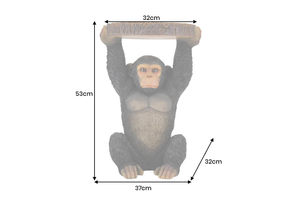 Runder Beistelltisch MONKEY 55cm schwarz grau Affen-Skulptur handmade
