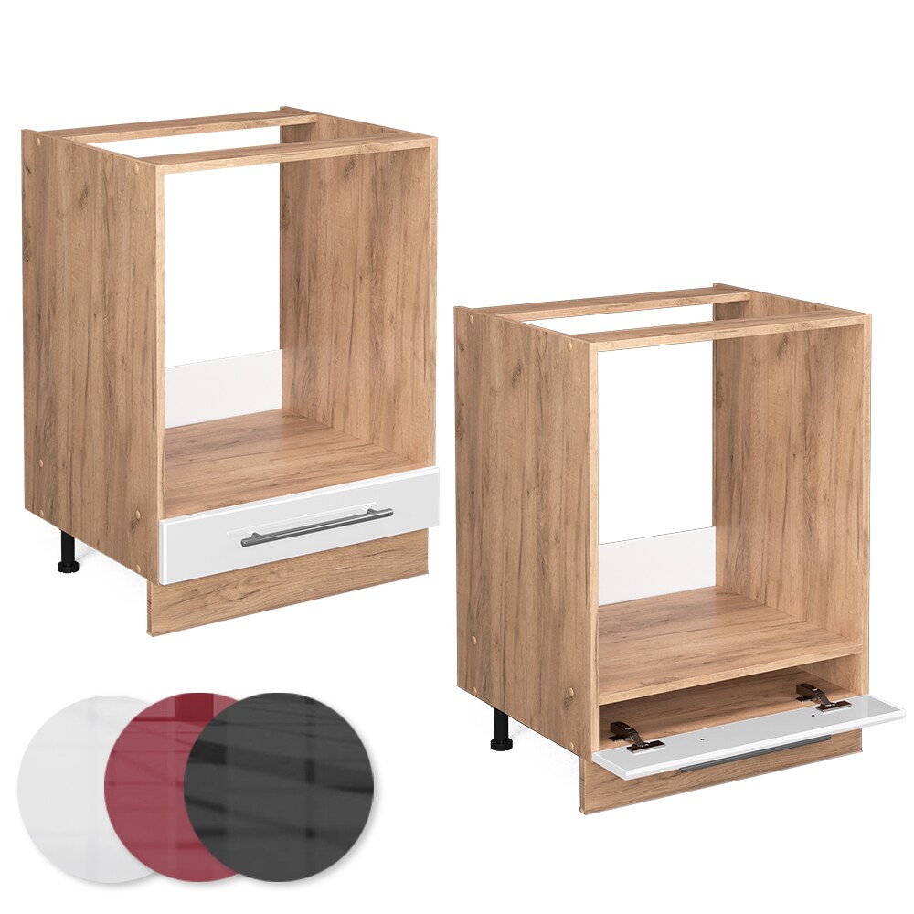 Vicco Herdumbauschrank Küchenschrank Küchenmöbel Fame-Line Eiche Weiß modern 60 cm Küche Einbauküche Blende Herdschrank Küchenzeile Hochglanz