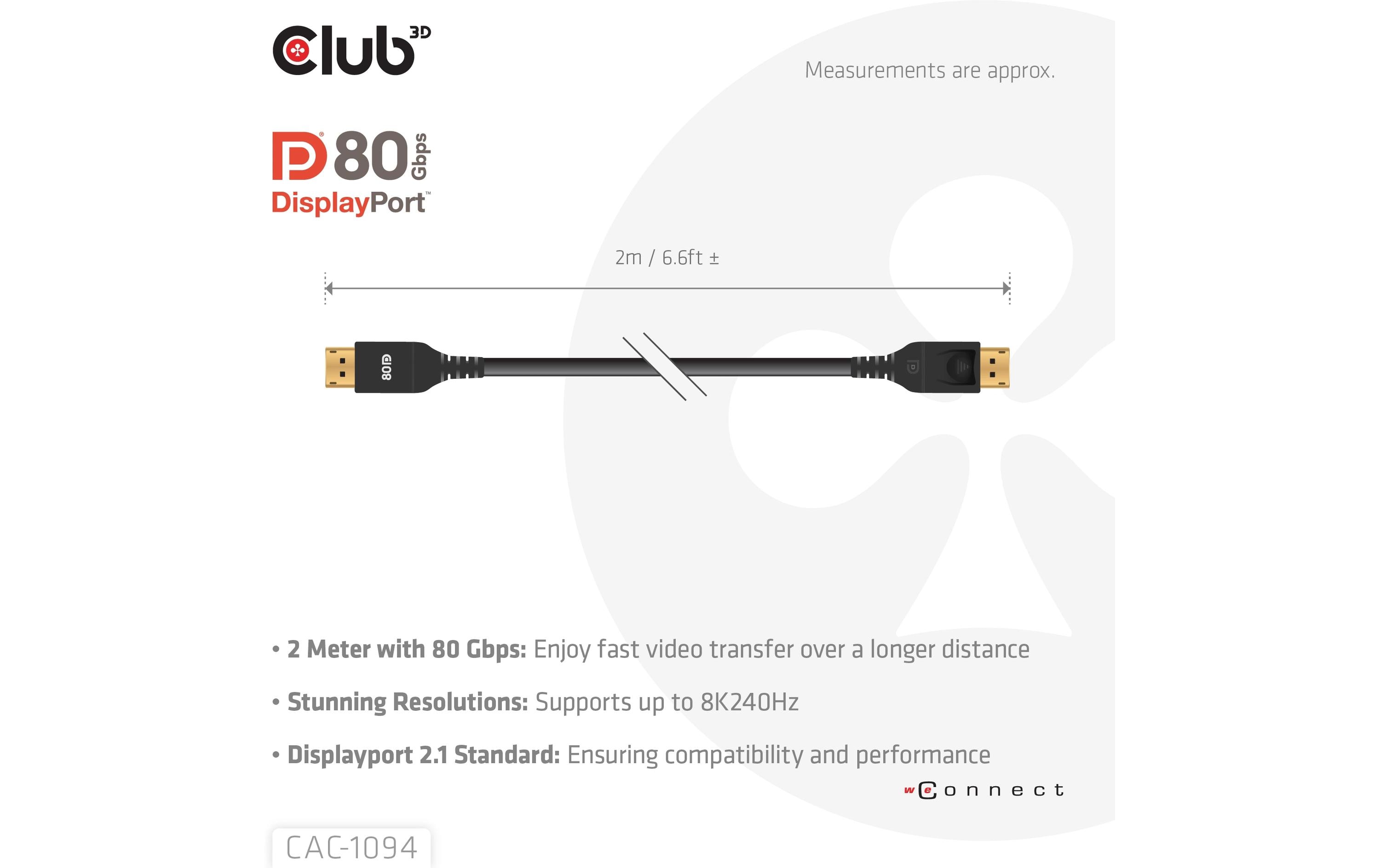 Kabel CAC-1094 DisplayPort - DisplayPort, 2 mCLUB3D CAC-1094 DisplayPort-Kabel