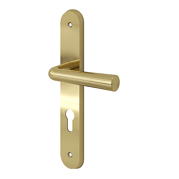 Ensemble poignée sur plaque rondcylindre GoodHome Tudy effet laiton brillant doré L.119mm x l.41mm entraxe 195mm