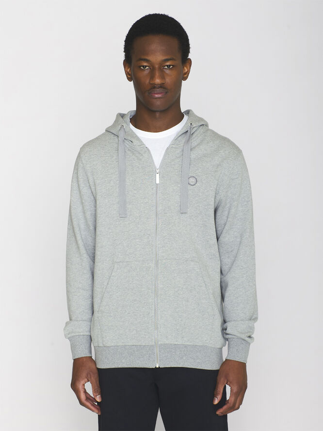 Knowledge Cotton Apparel ASK regular zip hood kangaroo badge sweat - GOTS/Vegan Grå