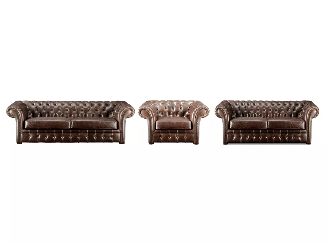 Canapés 3 places 2 places et un fauteuil chesterfield CLOTAIRE 100% cuir vieilli