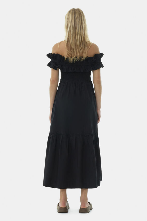 Ganni Cotton Poplin Long Smock Dress Black